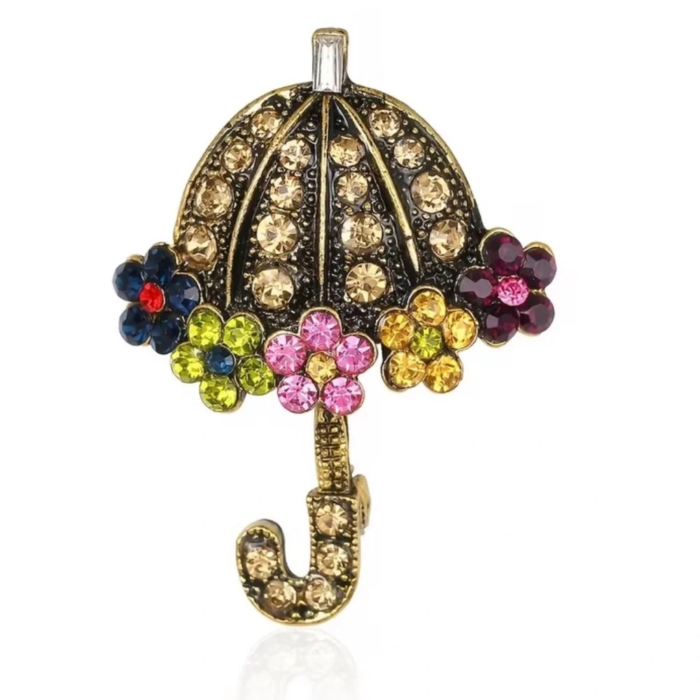 Floral Umbrella Brooch Rhinestone Y2K  Pin Corsages Scarf Pins Women’s Jewelry